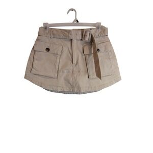 KDD by Kahlana Tan Khaki Belted Cargo Mini Skirt Size 10 Utility Stretch Cotton